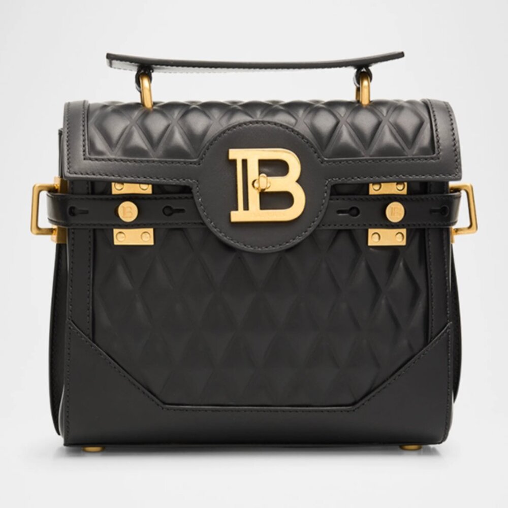 New Balmain Black B Buzz 23 Crossbody Bag in Grid Padded Calfskin